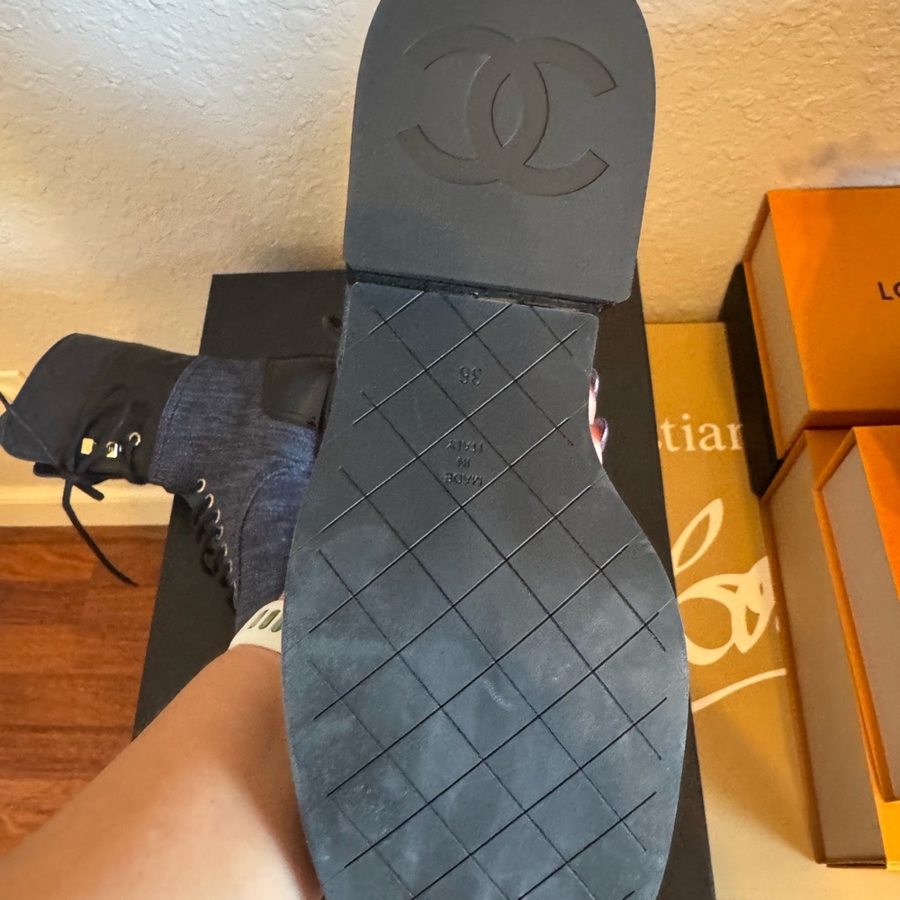 Chanel Lace Up Combat Boot Navy and Black - Picture 10 of 12